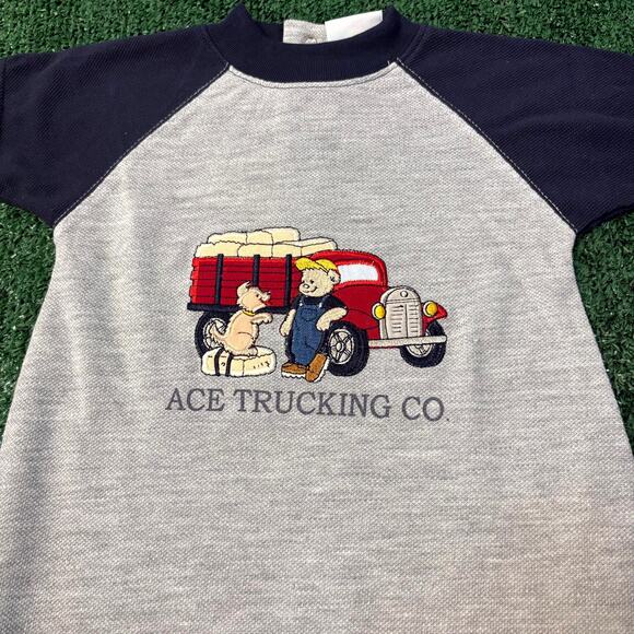Vintage Y2K Cowboys and Angels Romper Size 3-6 Months Gray Navy Ace Trucking - Picture 3 of 6
